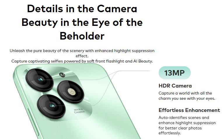 itel A70 camera features